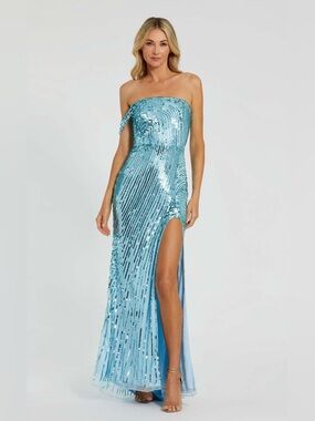 NWT Mac Duggal 6072 Sequin Trumpet Evening Gown Dress - Aqua Blue Size 0
